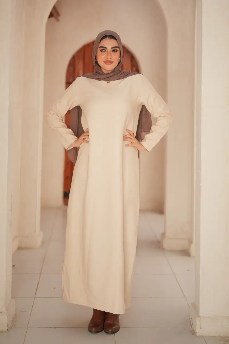 Basic Beige Maxi Dress with Long Sleeves Modest & Elegant Outfit Basic Beige Maxi Dress with Long Sleeves Modest & Elegant Outfit