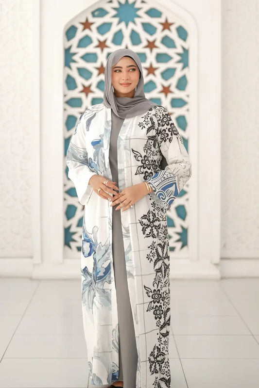 Elegant Floral Printed Abaya – Front View