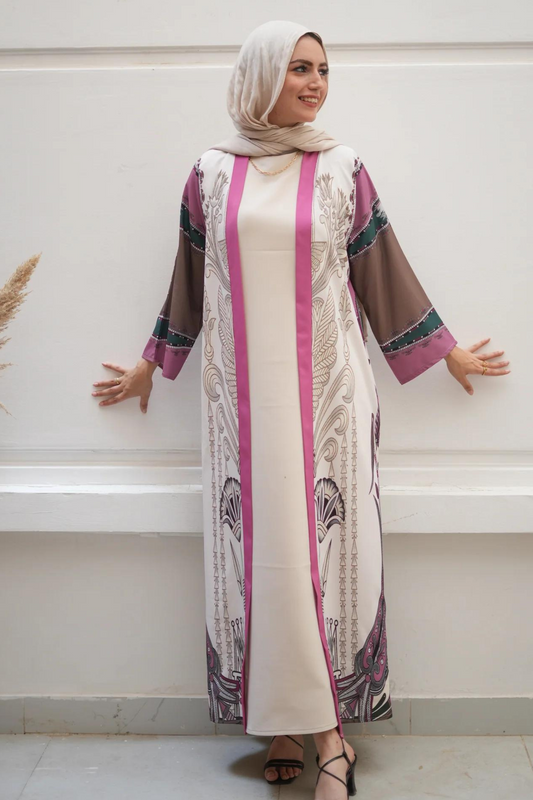 Luxurious Printed Abaya – Cotton & Silk Blend, Soft and Comfortable