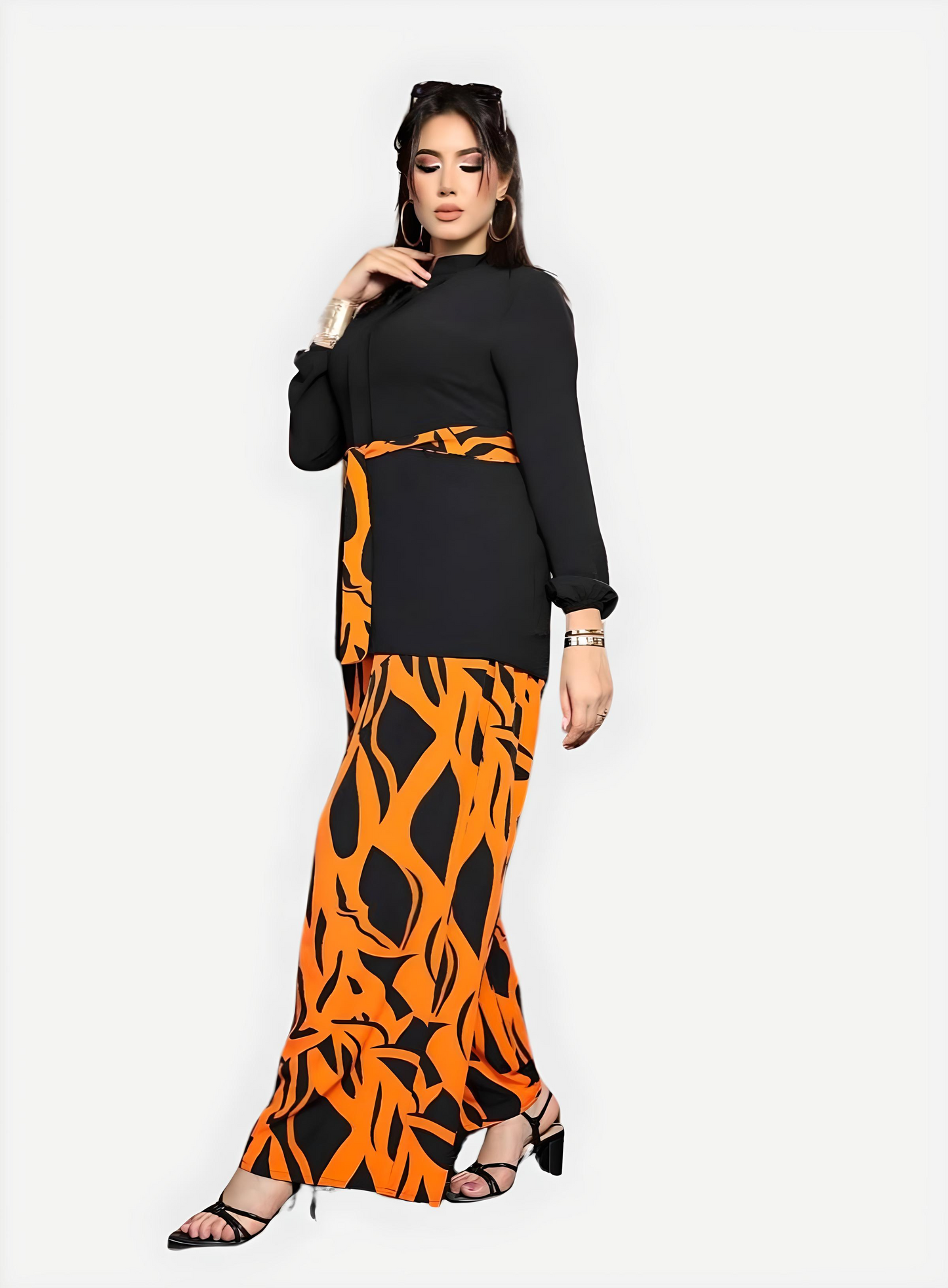 shirt and printed wide leg pants orange