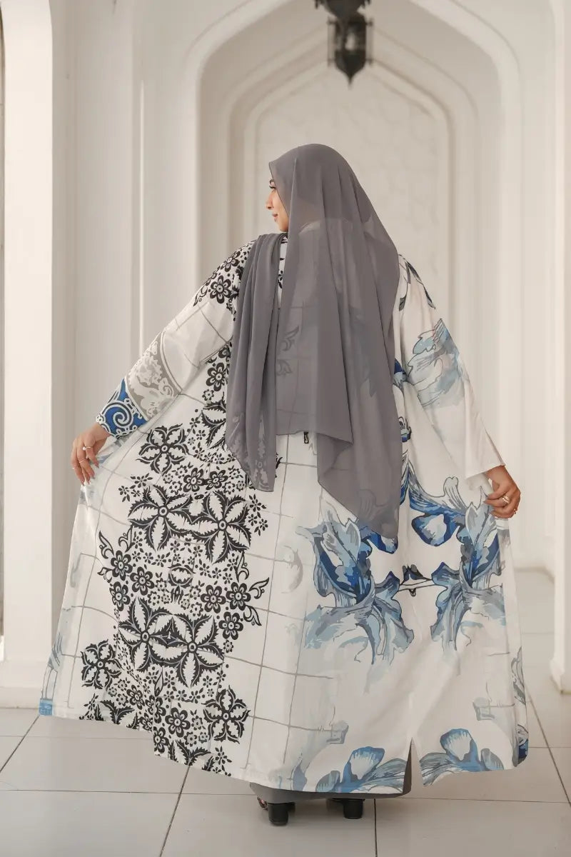 Elegant Floral Printed Abaya – Back View