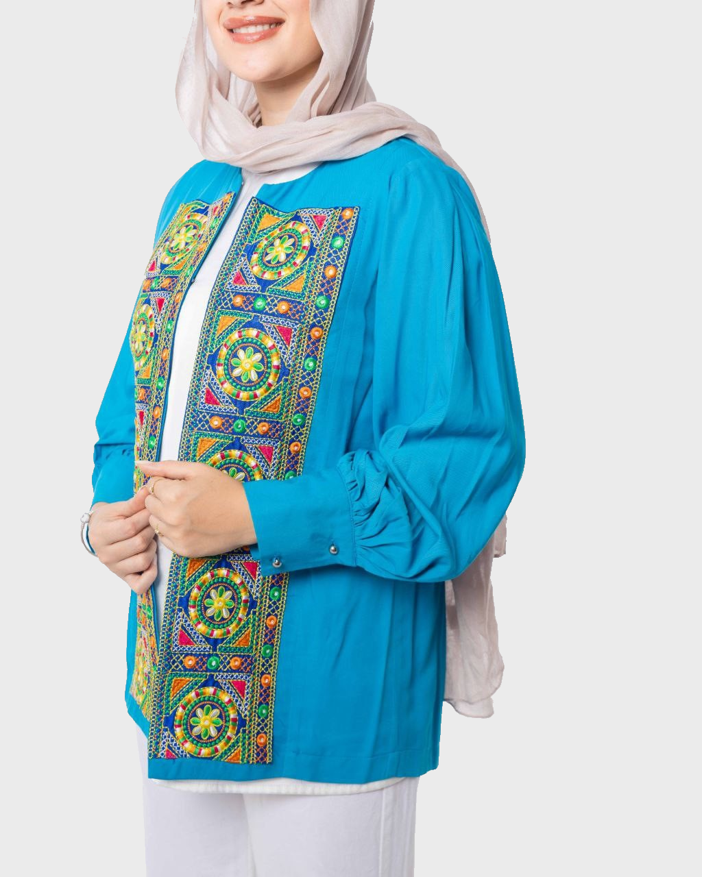 Elegant Embroidered Cardigan Blue