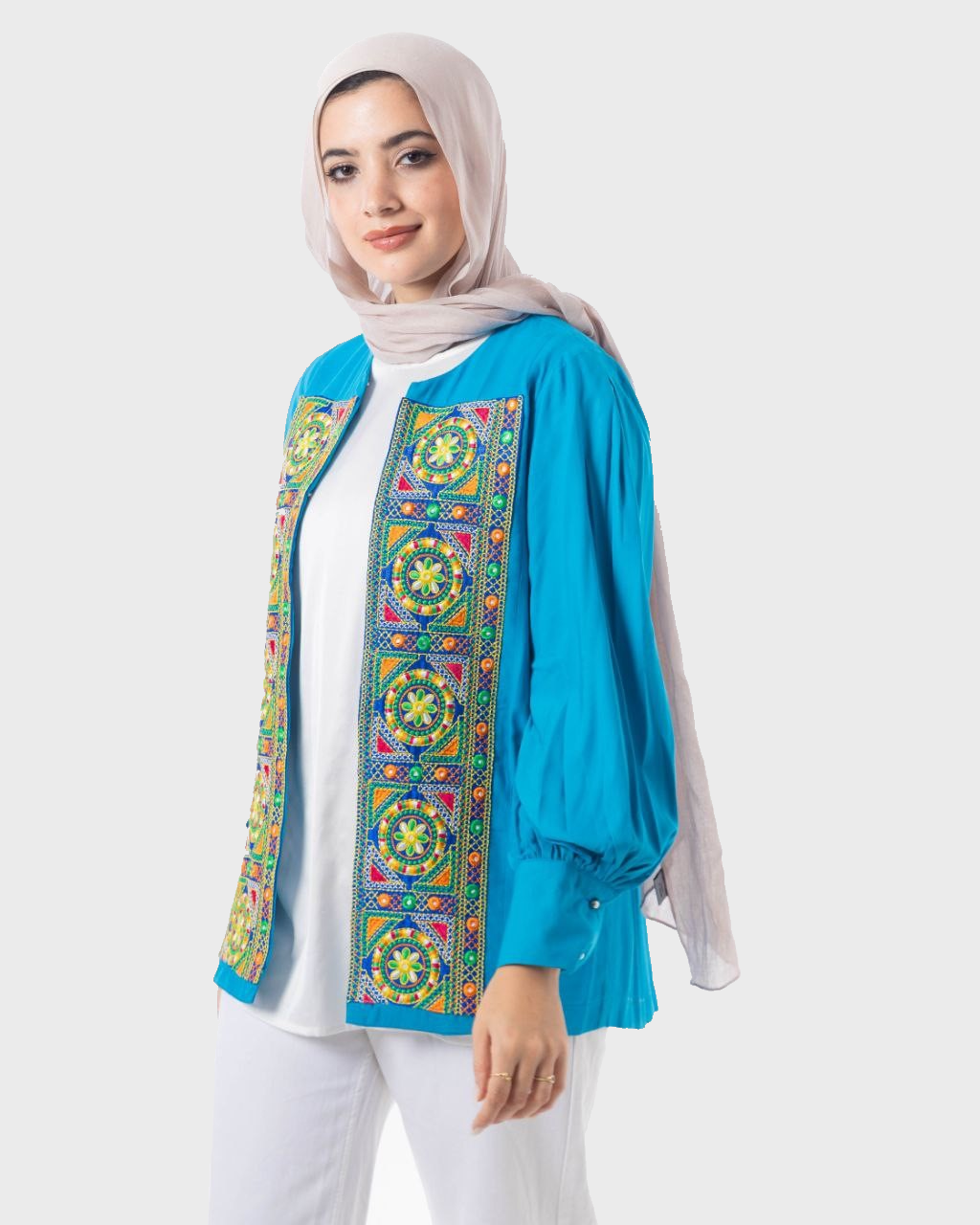 Elegant Embroidered Cardigan Blue