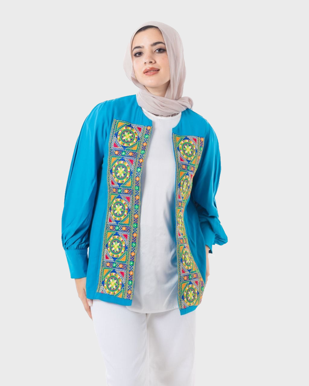 Elegant Embroidered Cardigan Blue