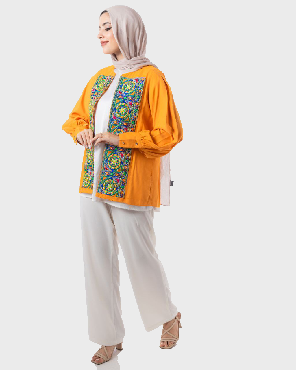 Elegant Embroidered Cardigan Orange