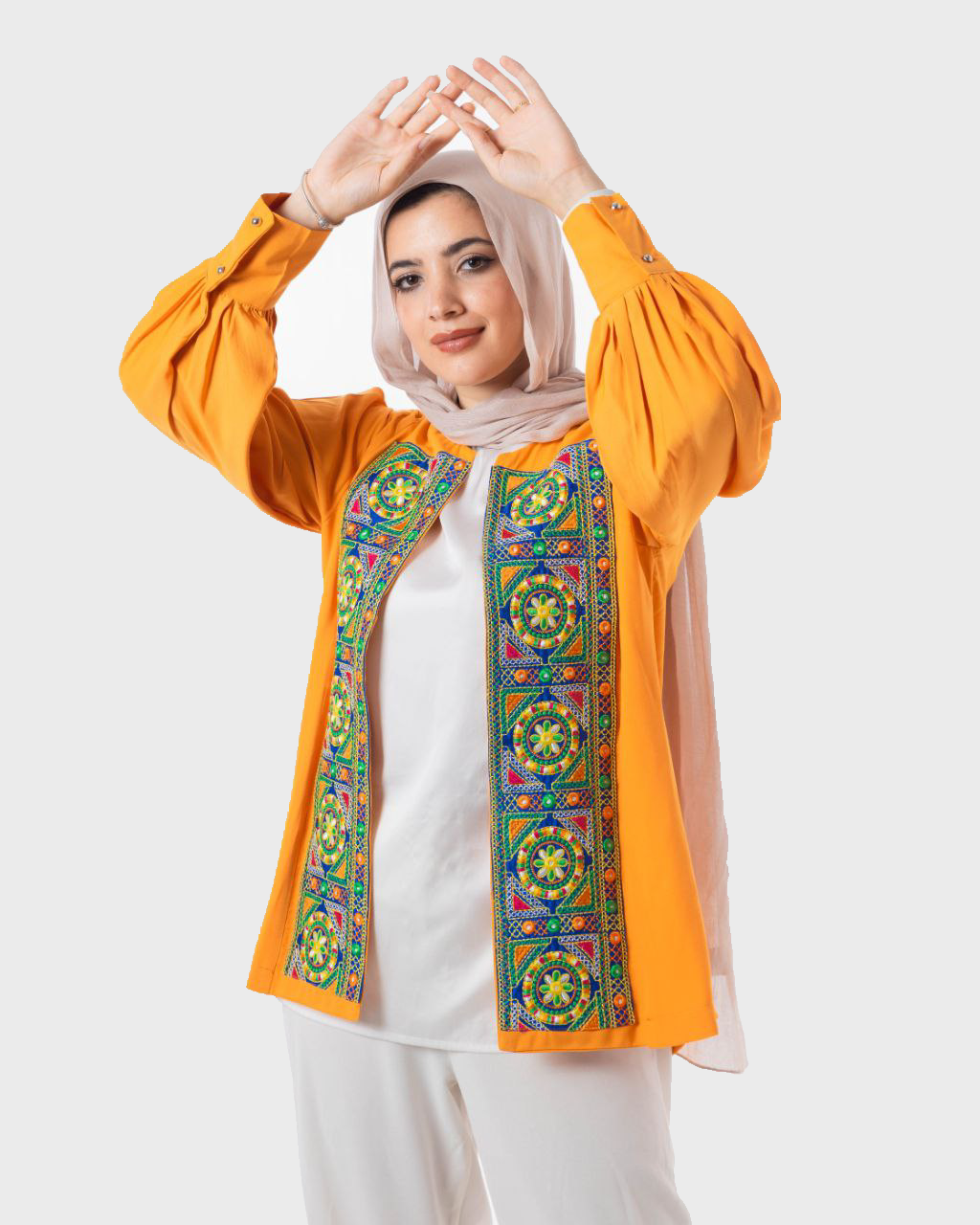 Elegant Embroidered Cardigan Orange