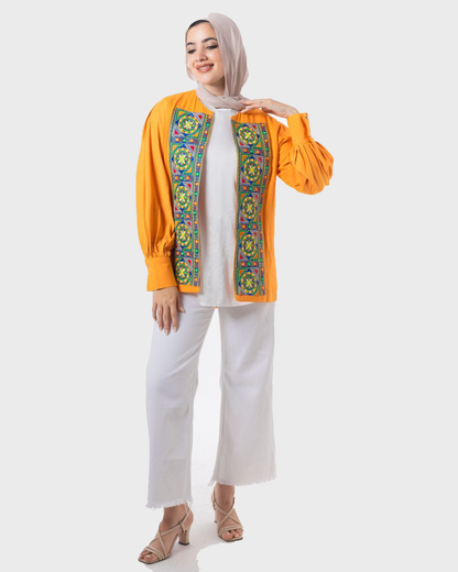 Elegant Embroidered Cardigan Orange