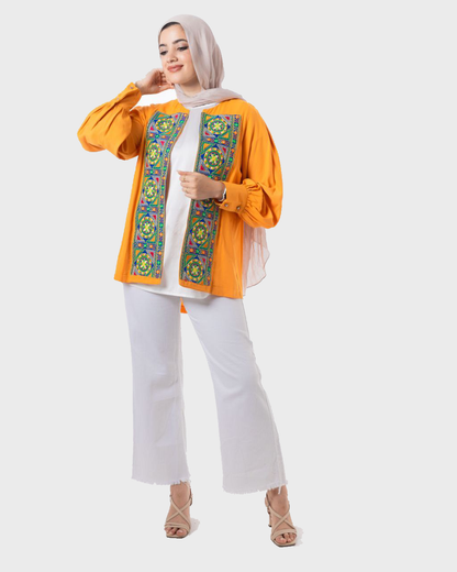 Elegant Embroidered Cardigan Orange