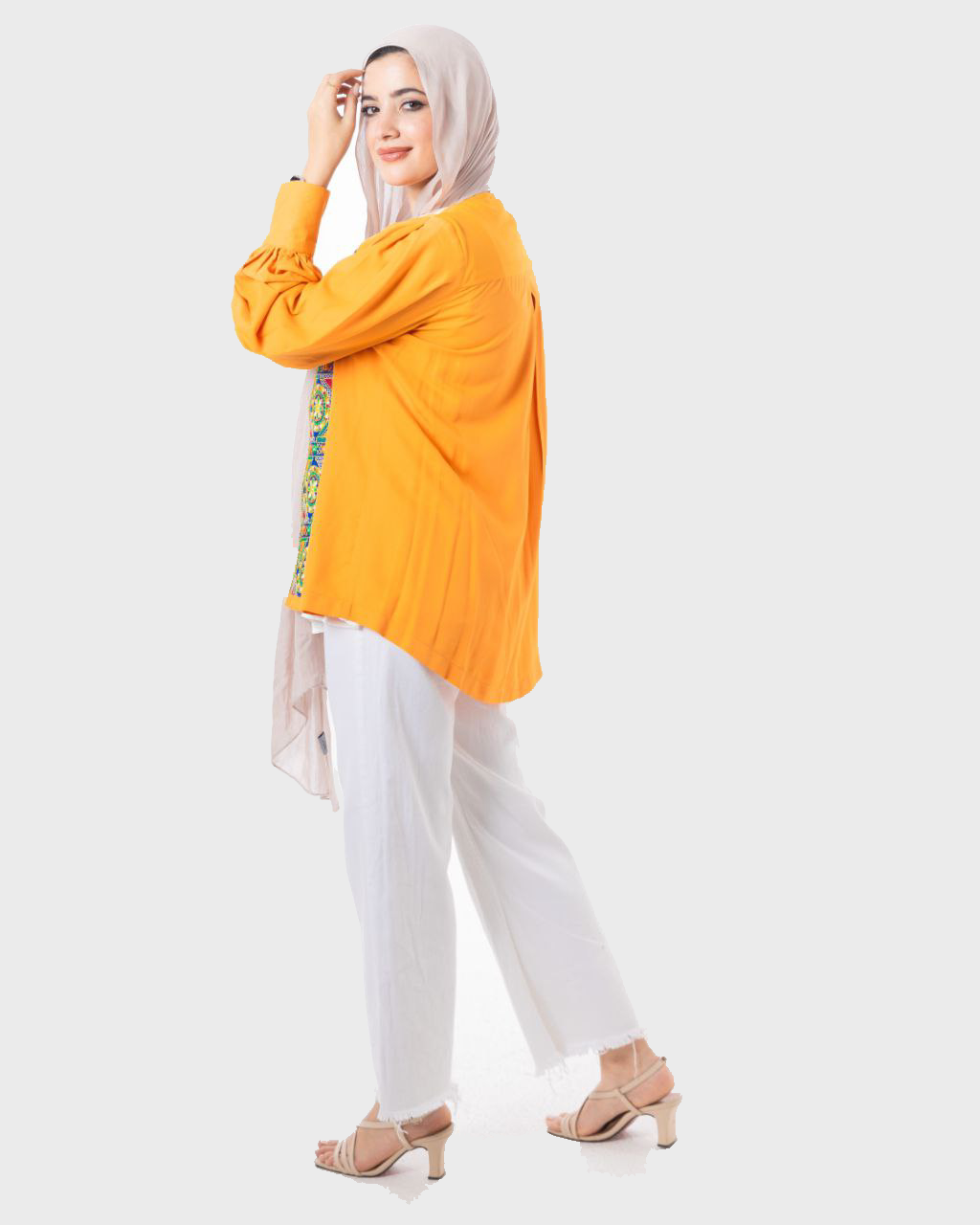 Elegant Embroidered Cardigan Orange