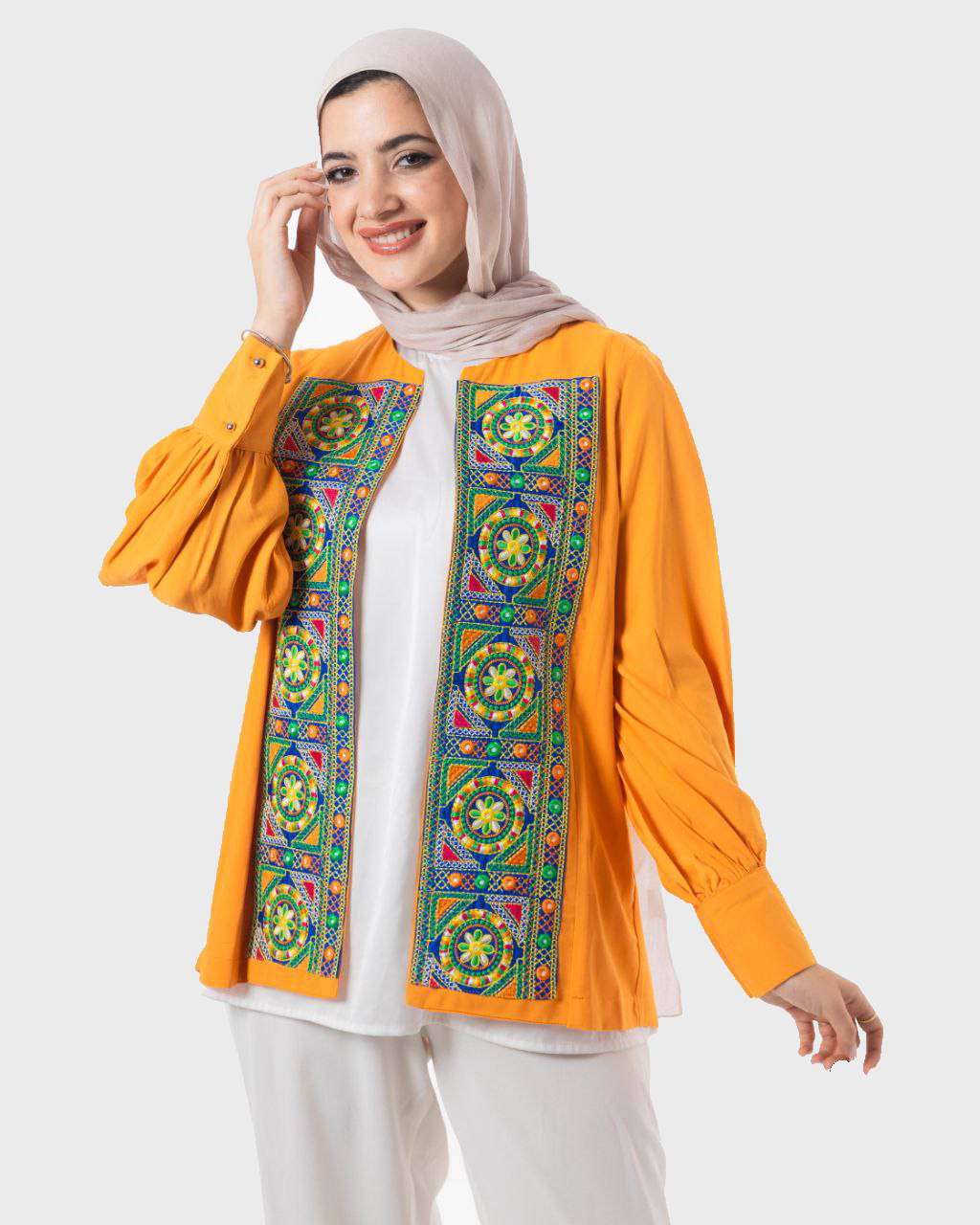 Elegant Embroidered Cardigan Orange