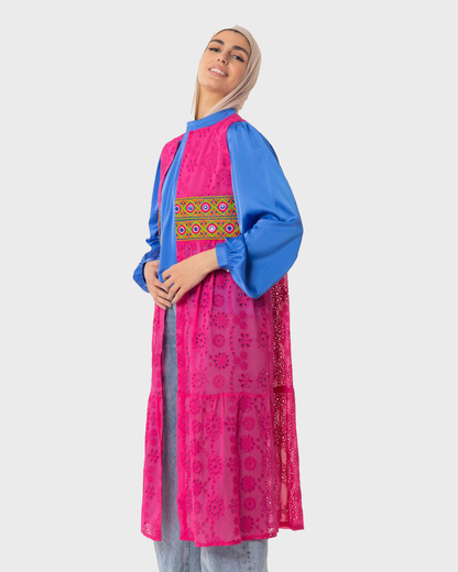 fuchsia embroidered chiffon vest cut