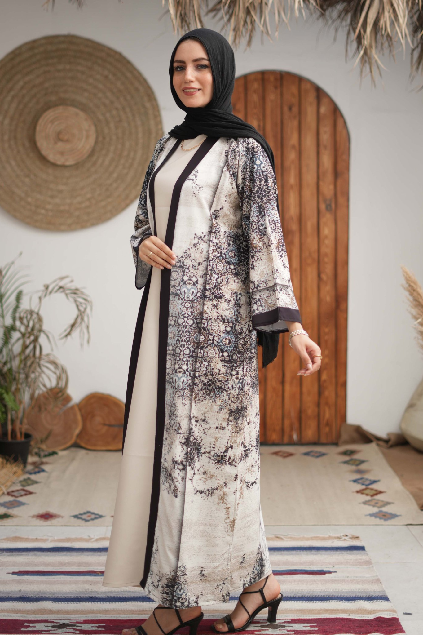 Soft Cotton & Silk Blend Printed Abaya - Elegant and Breathable