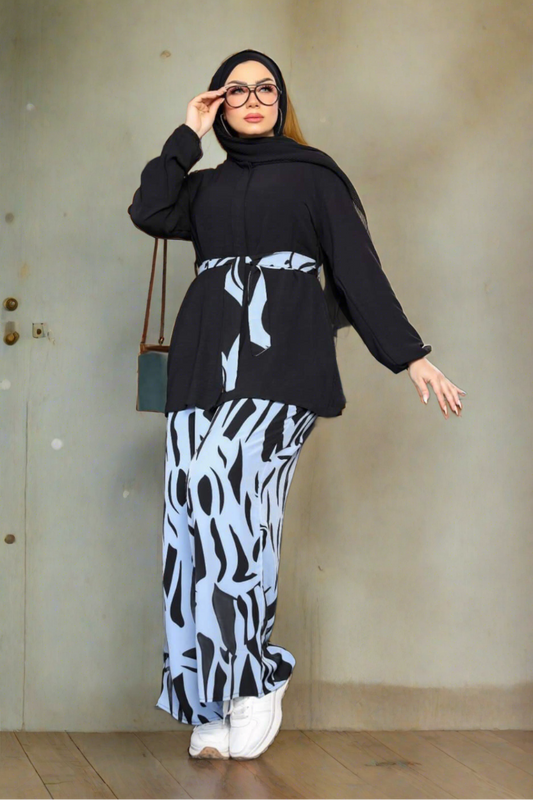 shirt and printed wide leg pants