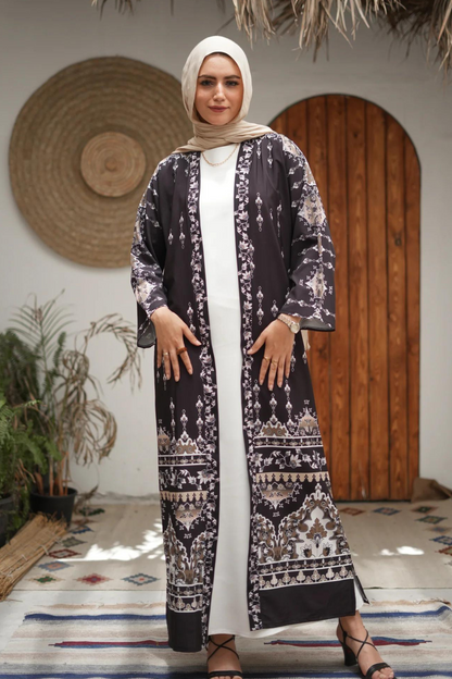 Vibrant Printed Abaya – Luxurious Cotton & Silk Blend, Stylish and Comfortable