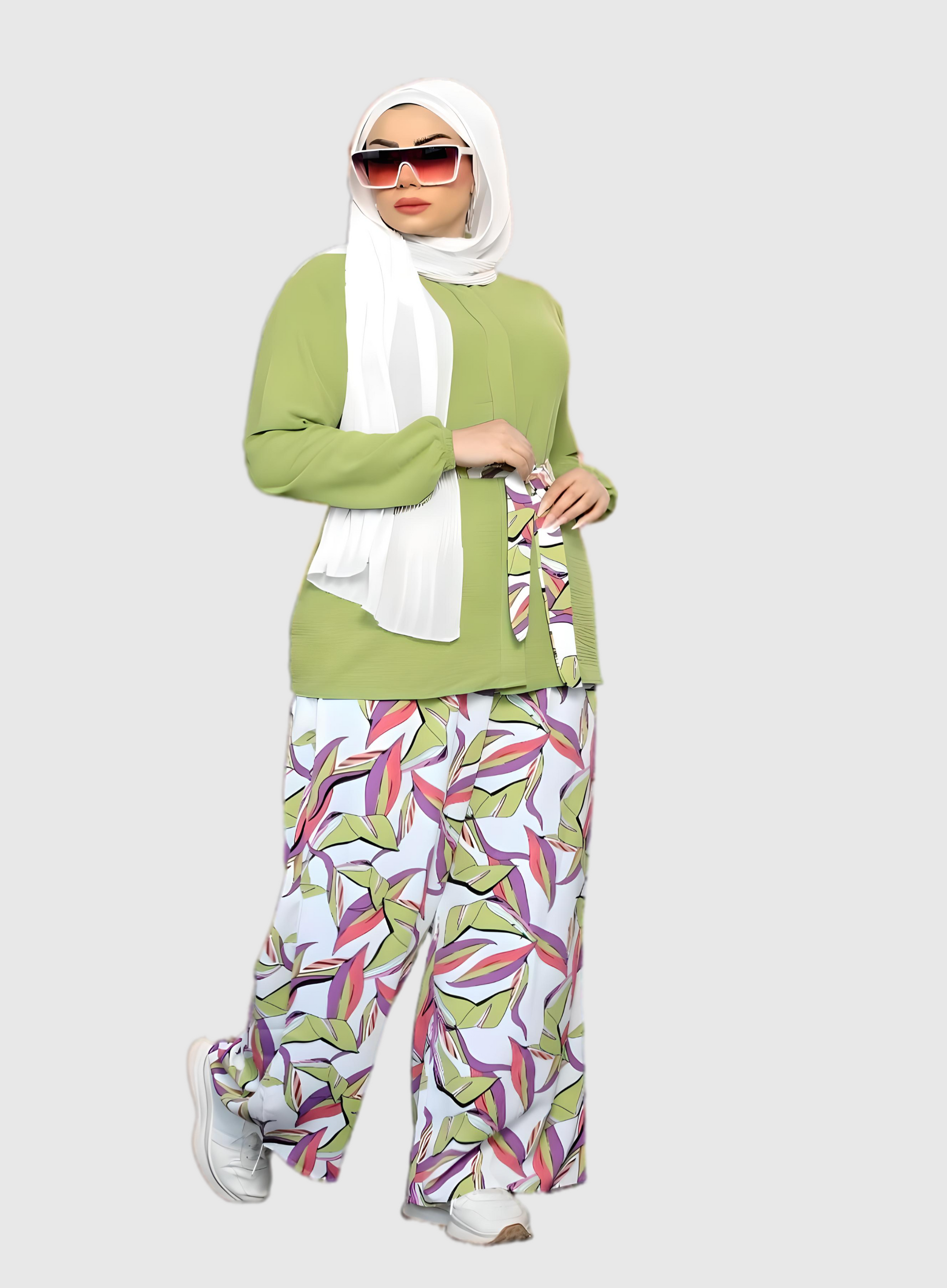 shirt and printed wide leg pants