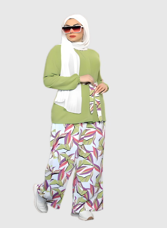 shirt and printed wide leg pants-pink